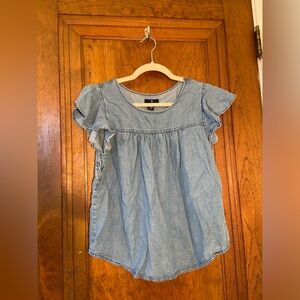 GAP Light Blue Denim Ruffle Sleeve Blouse